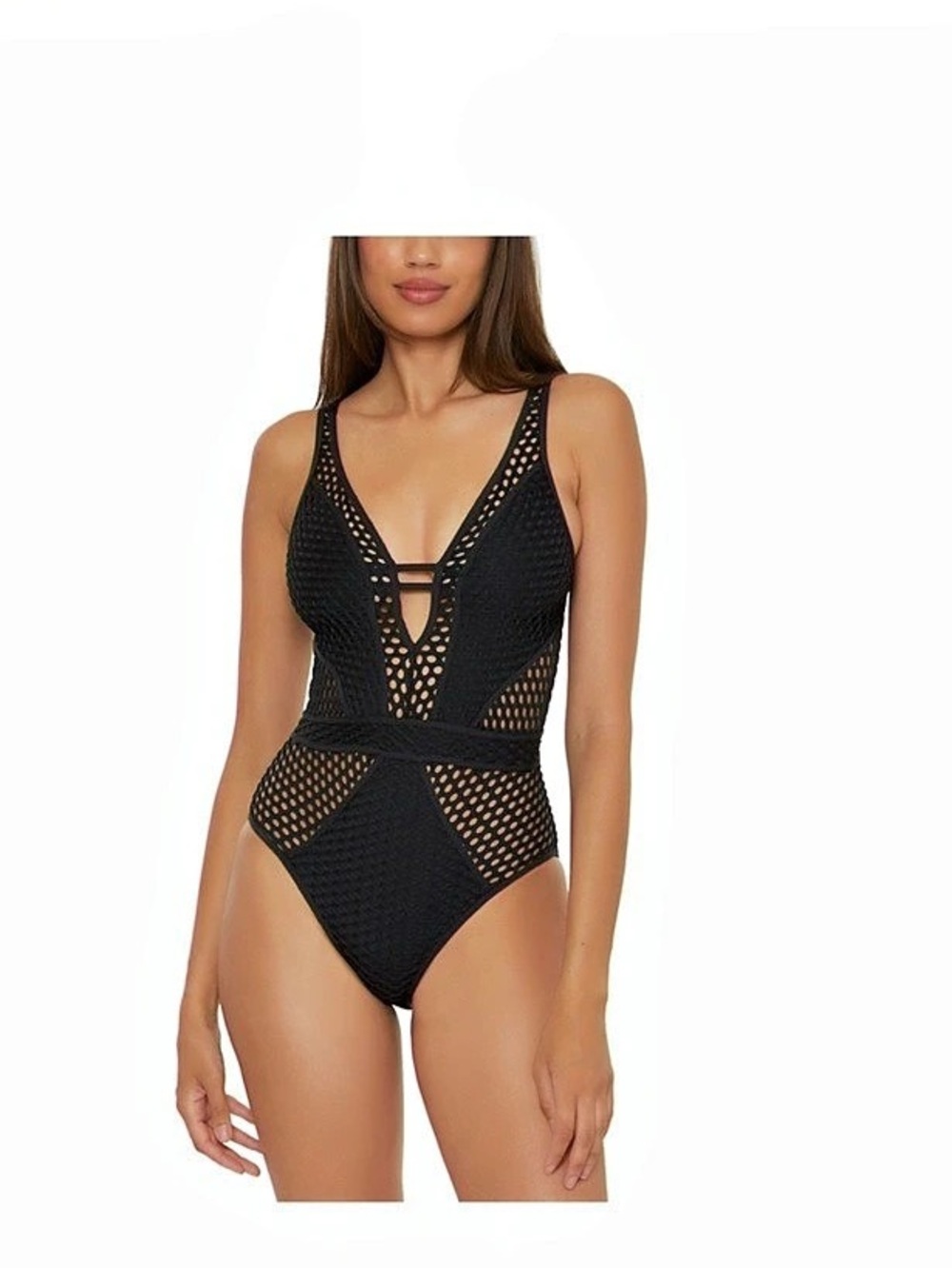 Becca Castaway Plunge One-Piece Swimsuit. Black. Womens size Medium.
